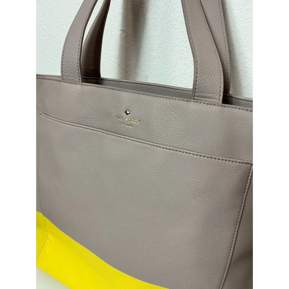 Kate Spade Lita Street Andrea Tote Bag Grey Yellow Colorblock Faux Leather EUC